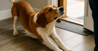 Ar pastebėjote, kaip jūsų šuo ištiesia priekines letenas ir maloniai rąžosi, kai grįžtate namo?