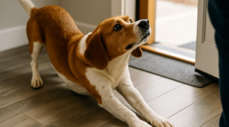 Ar pastebėjote, kaip jūsų šuo ištiesia priekines letenas ir maloniai rąžosi, kai grįžtate namo?