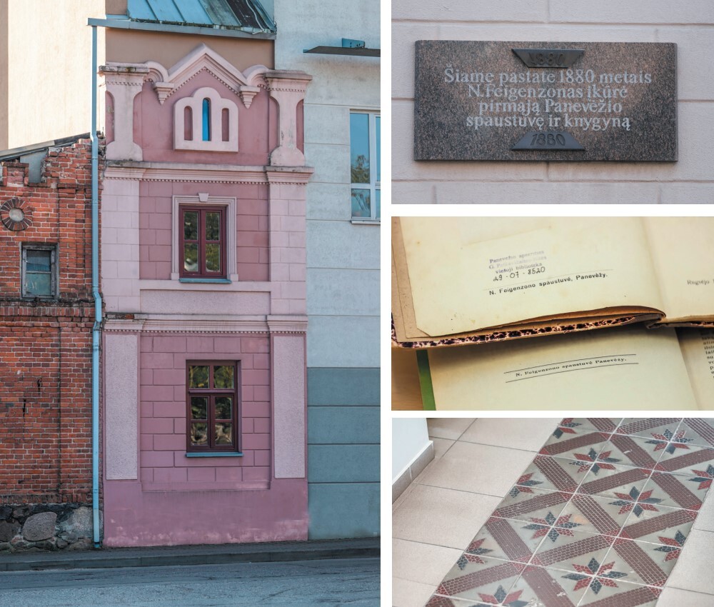 Šios didžiausios Panevėžyje knygų šventovės pradžių pradžia siekia dar 1880 metus, kai verslininkas Naftalis Feigenzonas šioje vietoje įkūrė pirmąją Panevėžio spaustuvę ir knygyną. Tiesa, iki mūsų dienų išlikę vos keli autentiški pirmosios spaustuvės fragmentai – tarp jų originali pastato siena, dabartinėse bibliotekos patalpose išsaugota dalis grindų dangos. Taip pat spaudiniai su spaustuvės ženklu. I. STULGAITĖS-KRIUKIENĖS nuotr.